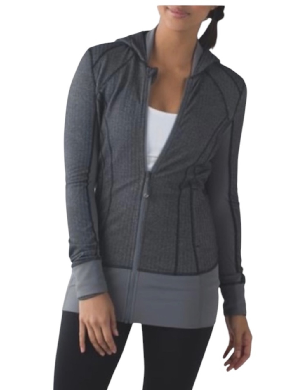 Lululemon Daily Practice Jacket Zip Up With Hoodie Herringbone Gray Size 12